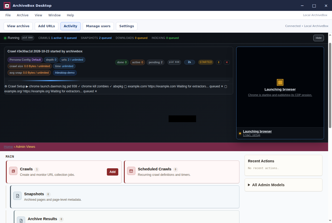 Live activity — real Electron application
