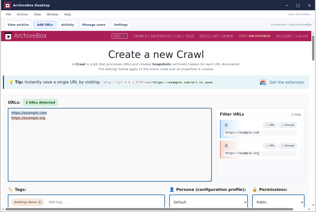 Add URLs — real Electron application