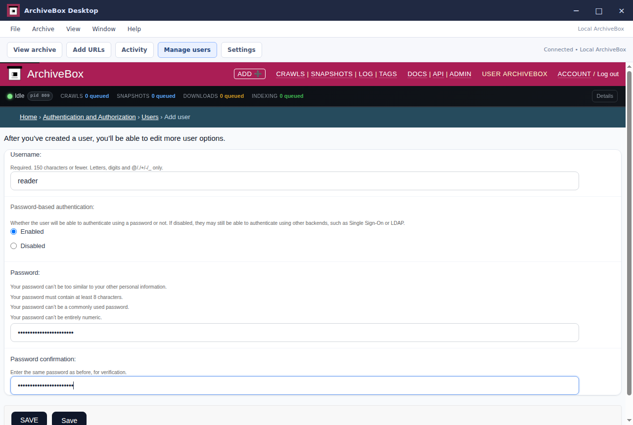 Add a user — real Electron application