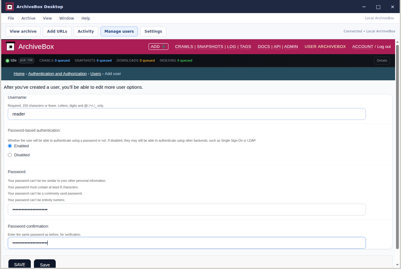 Add a user — real Electron application