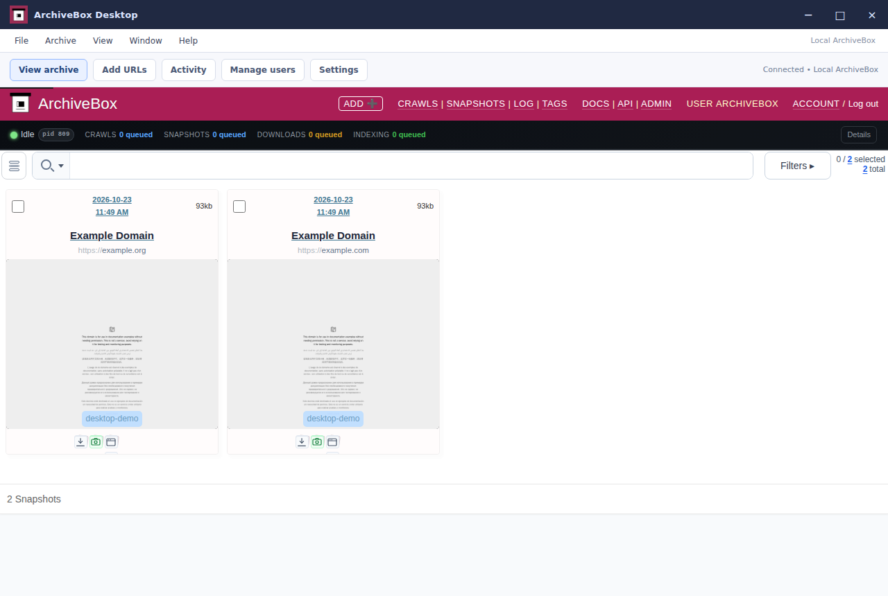 Snapshot grid — real Electron application