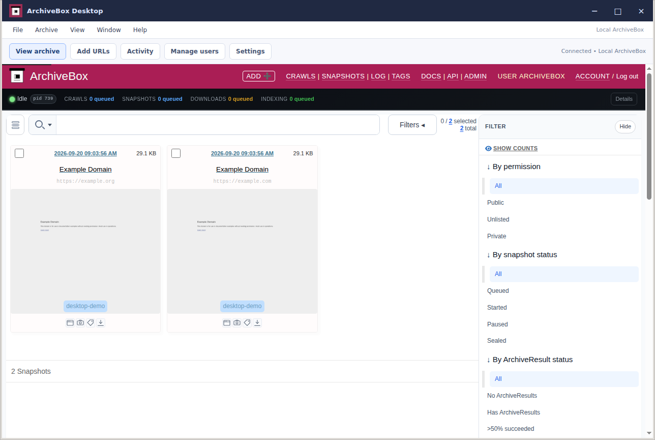 Snapshot grid — real Electron application