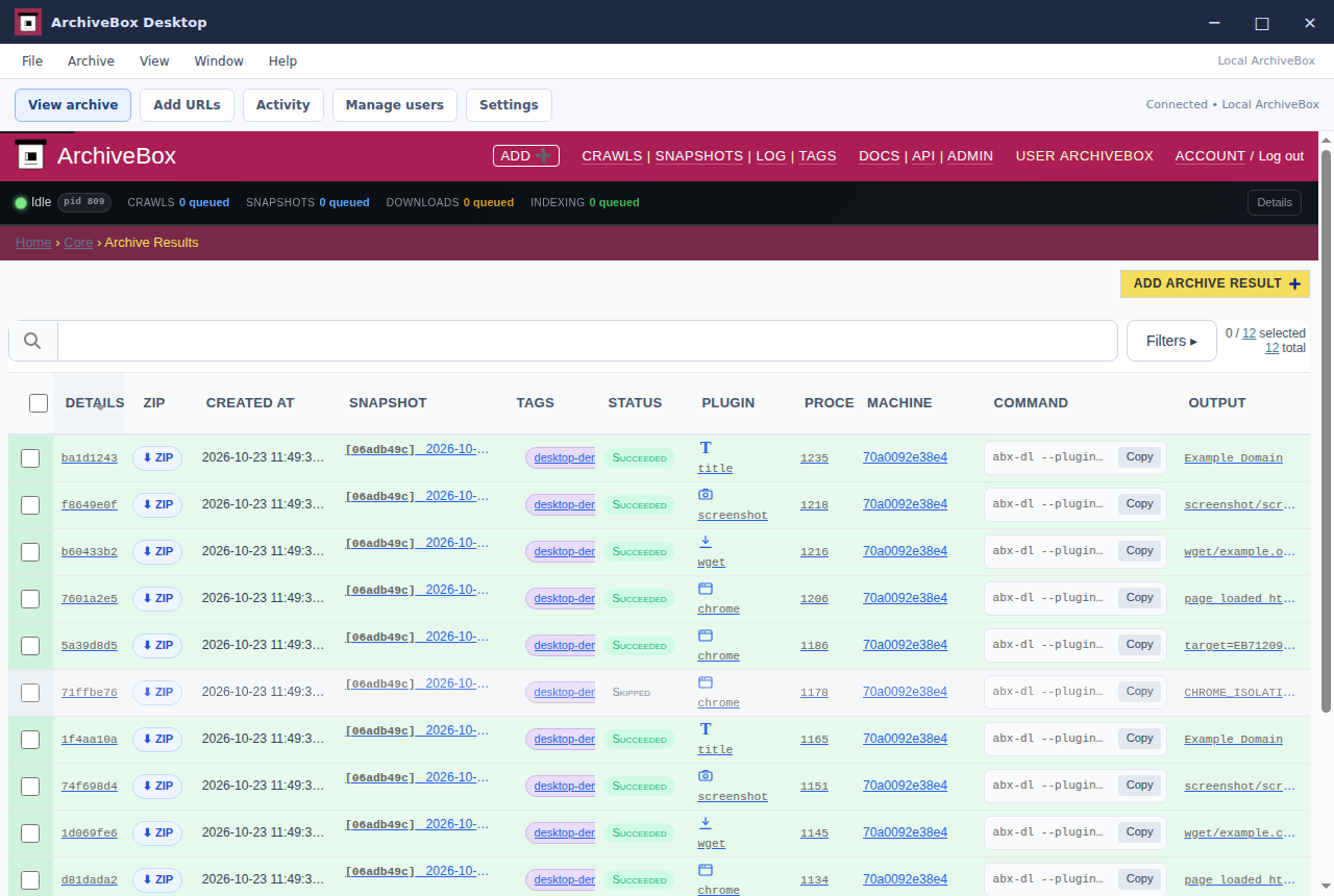 Archive results — real Electron application