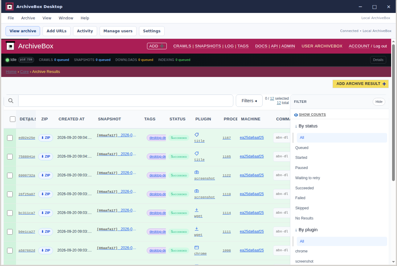 Archive results — real Electron application