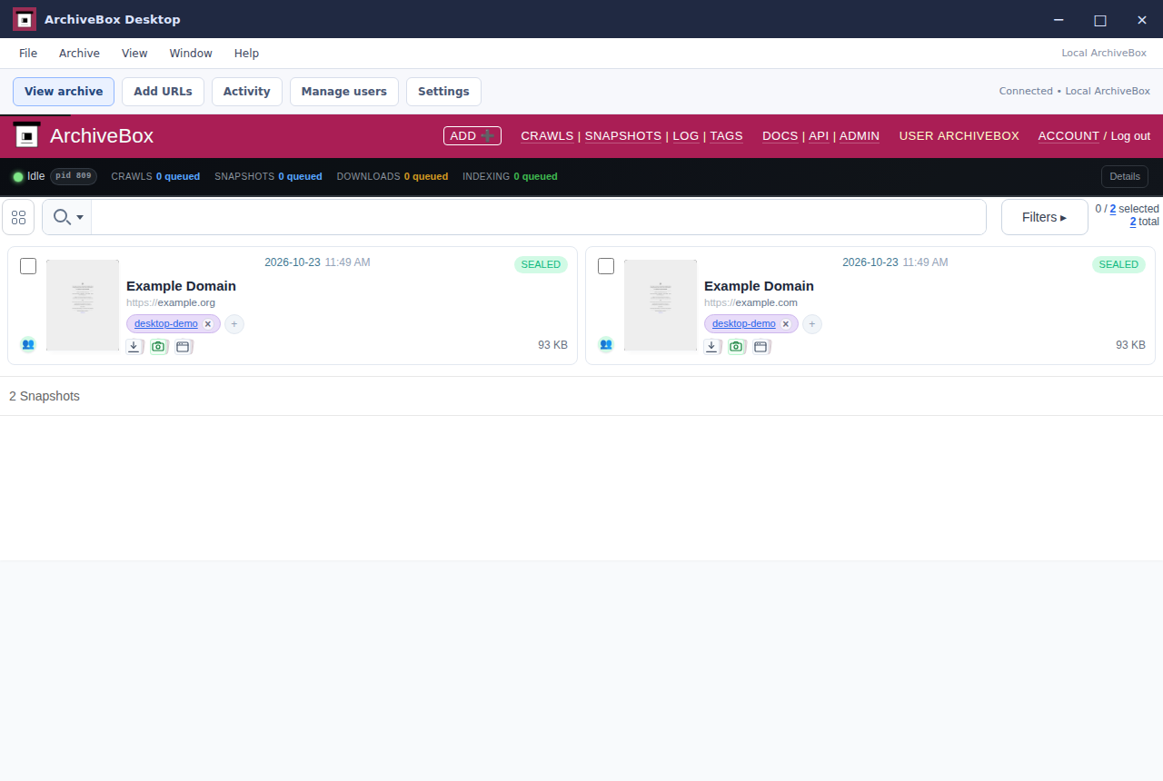 Saved pages — real Electron application