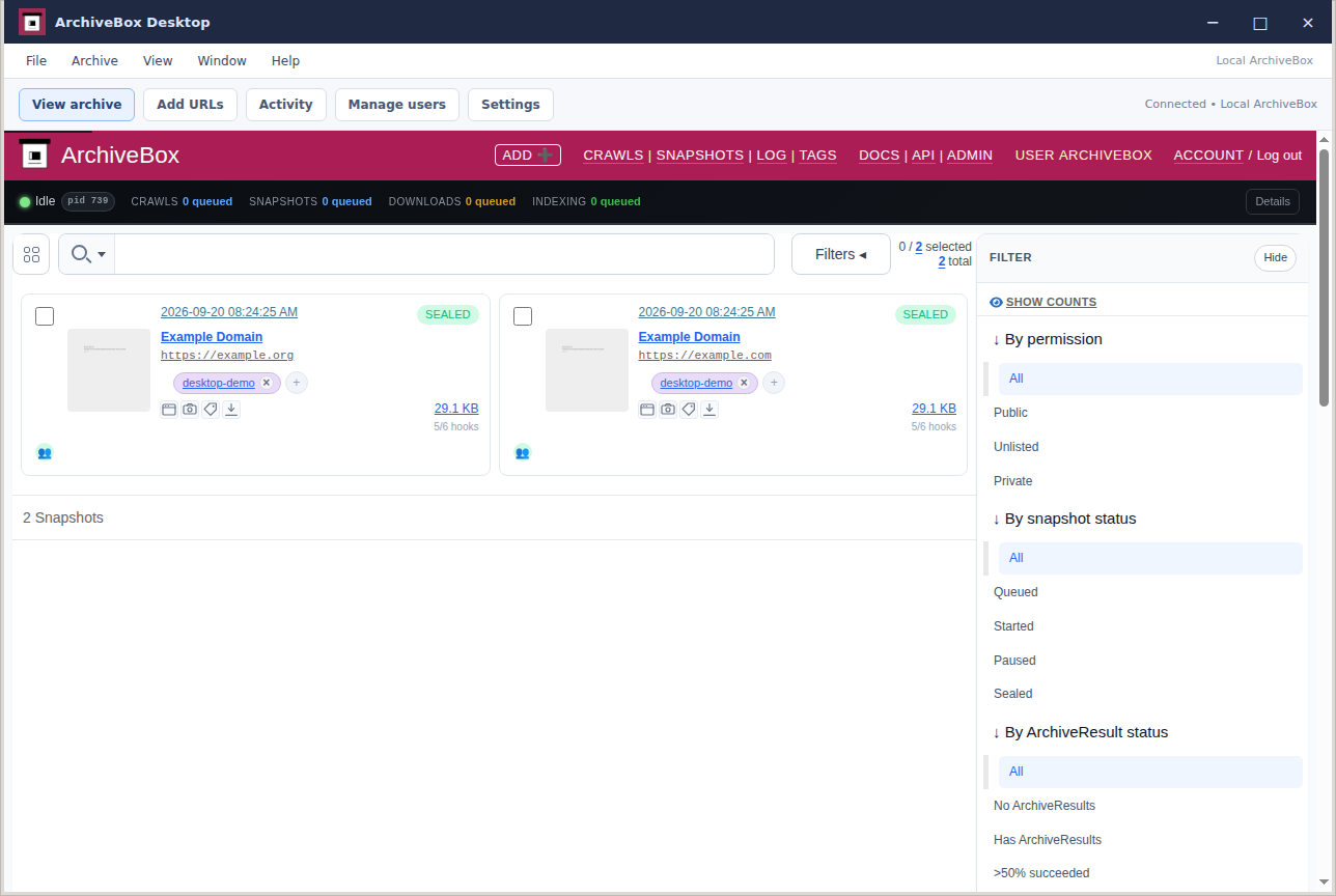 Saved pages — real Electron application