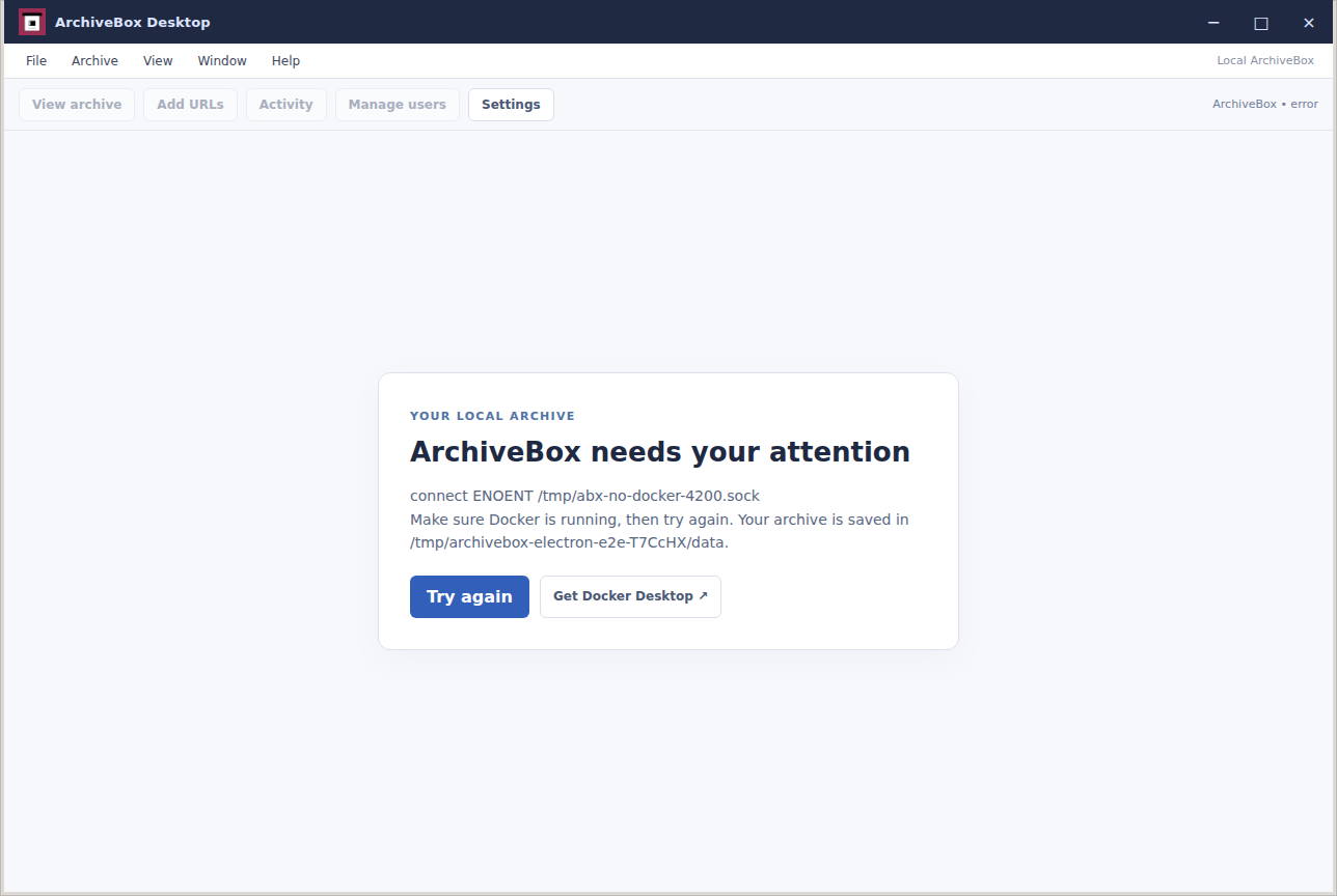 Docker unavailable — real Electron application