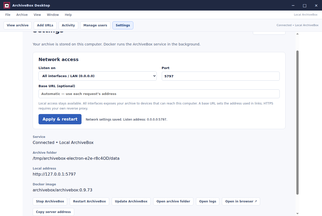 LAN access — real Electron application