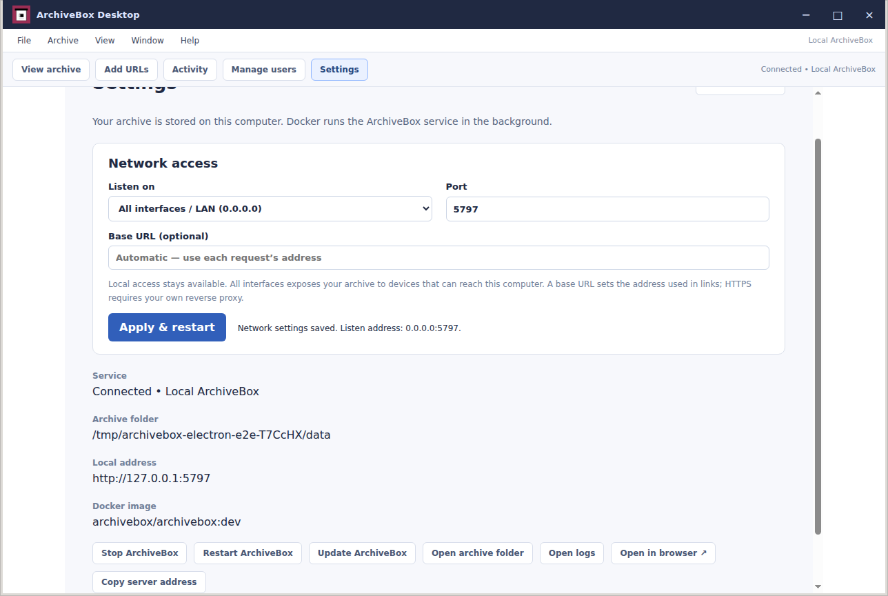 LAN access — real Electron application