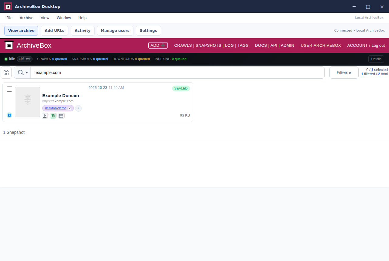 Search the archive — real Electron application