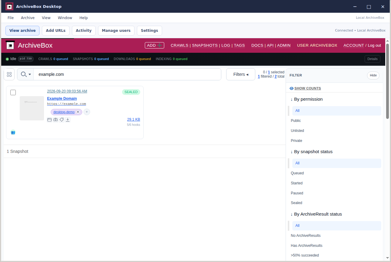 Search the archive — real Electron application