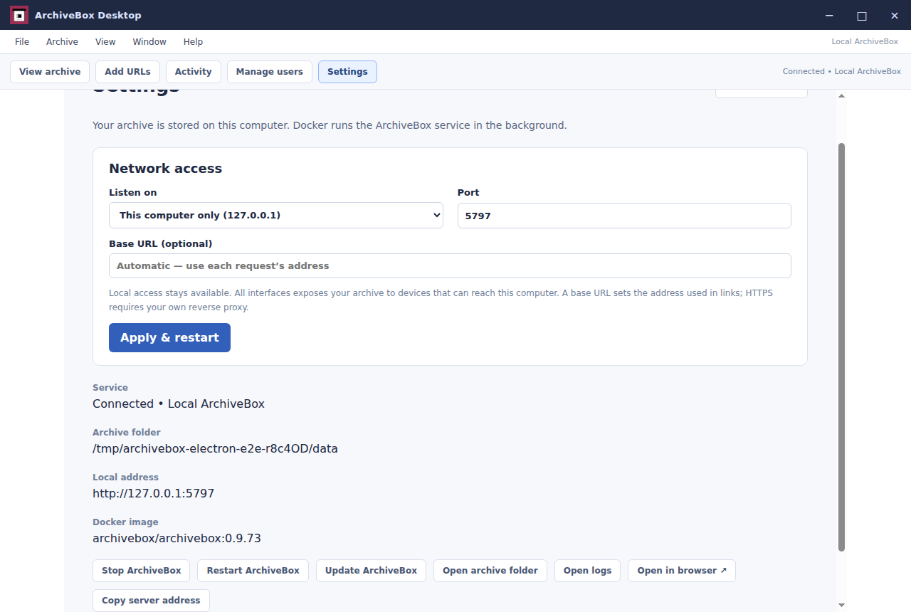 Desktop settings — real Electron application