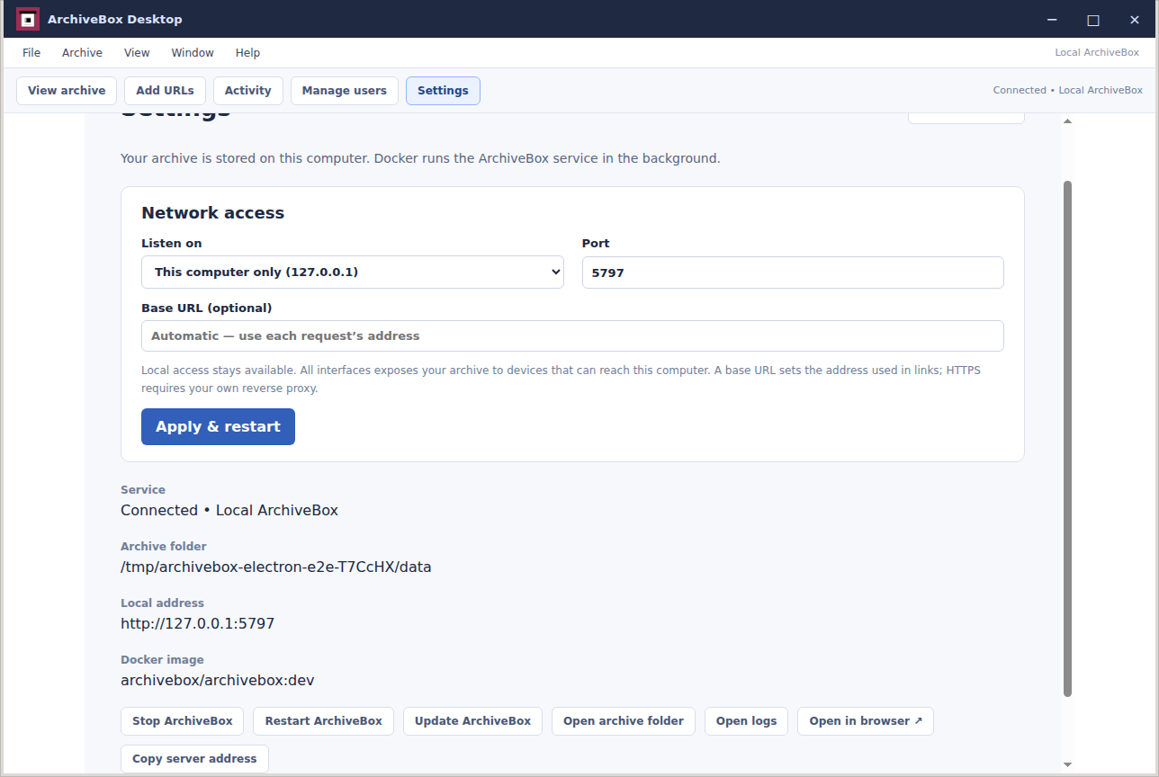 Desktop settings — real Electron application