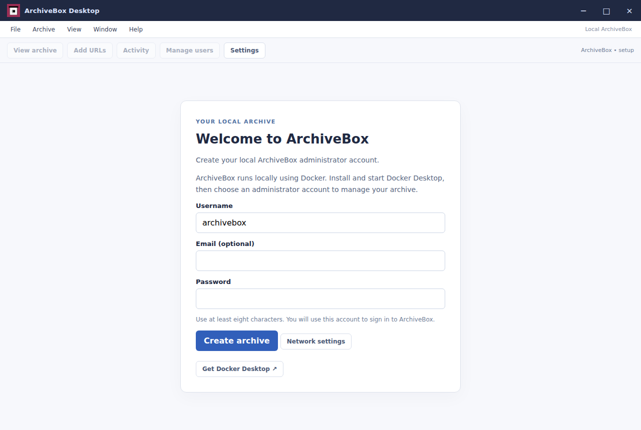 First-run setup — real Electron application