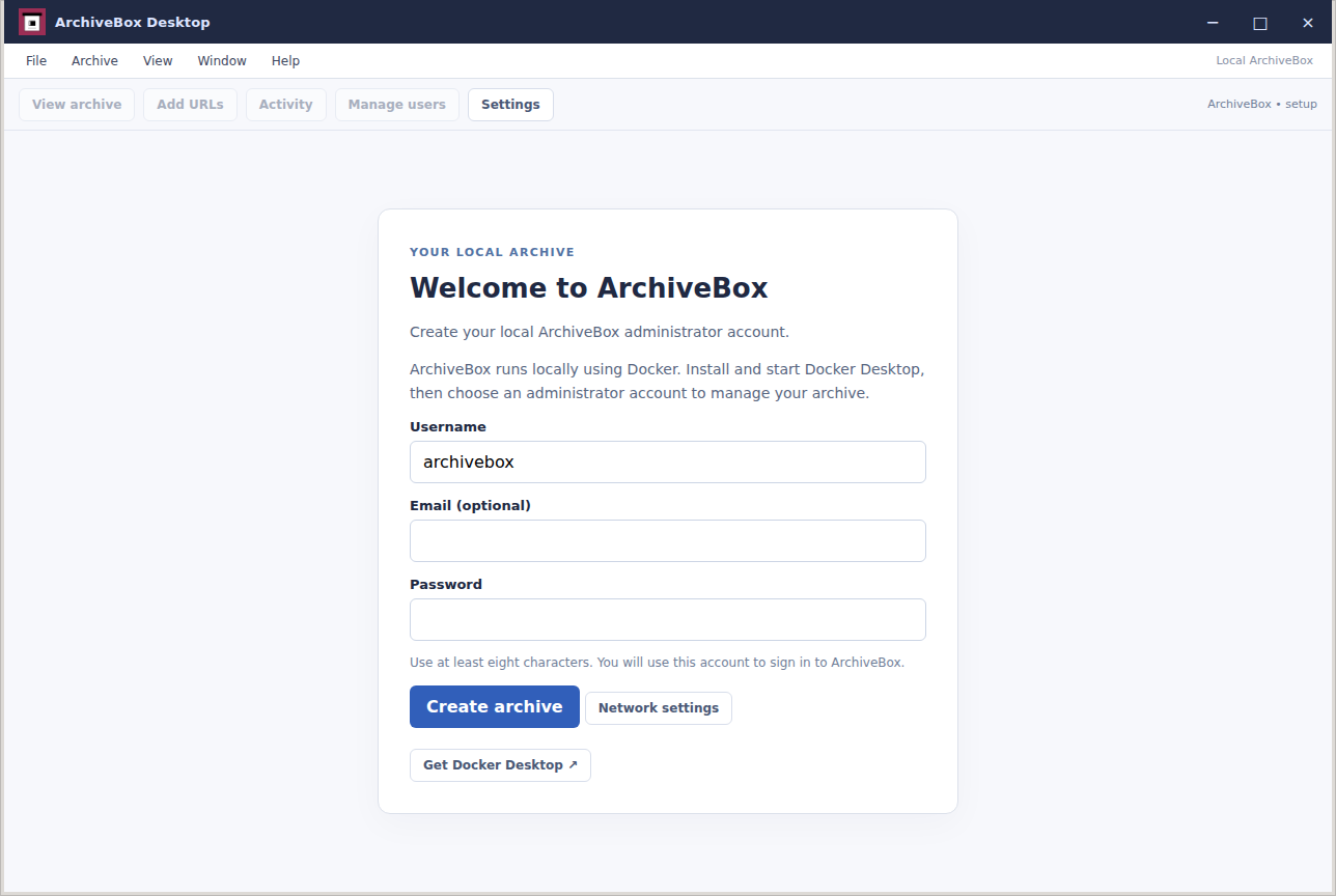 First-run setup — real Electron application