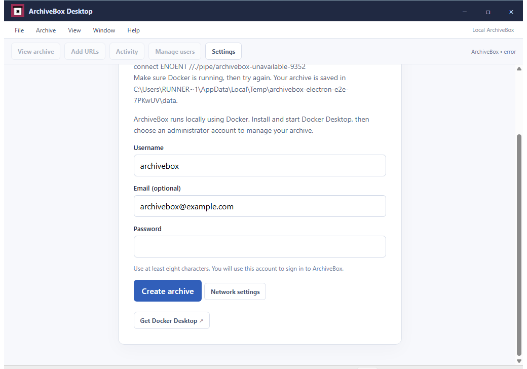 Docker unavailable — real Electron application