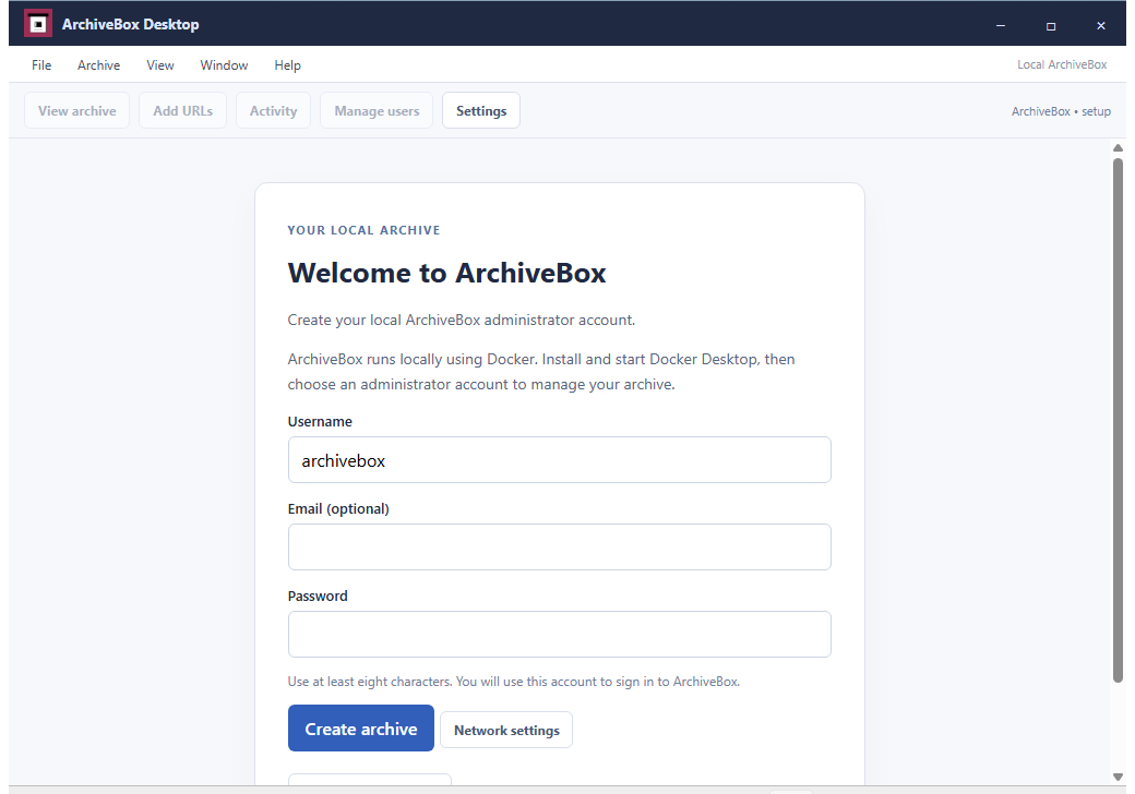 First-run setup — real Electron application